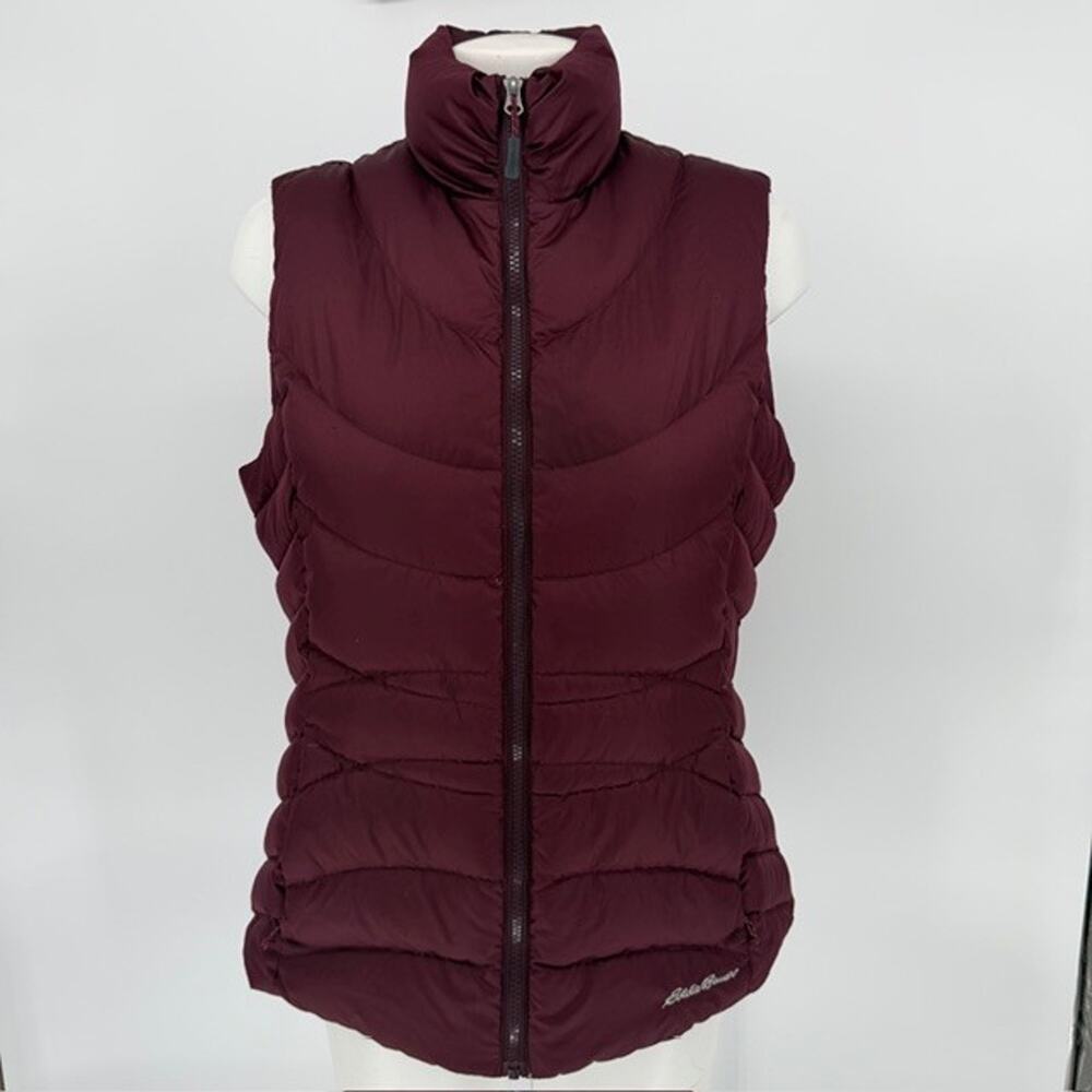 Eddie Bauer Down Women L Puffer Vest Jacket Quilted Sleeveless Full Zip Burgandy